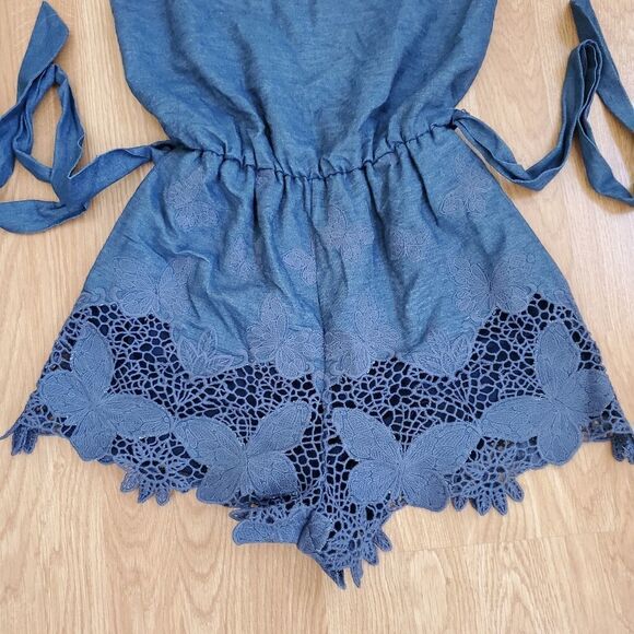 Alice + Olivia Rosetta Chambray Butterfly Applique Romper size 0 - Picture 7 of 16